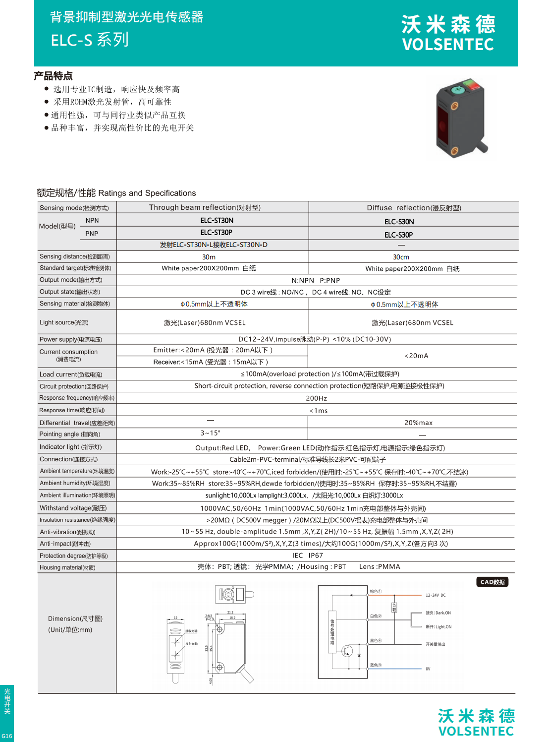 沃米森德-激光光电传感器、ELC-S系列、背景抑制型_00